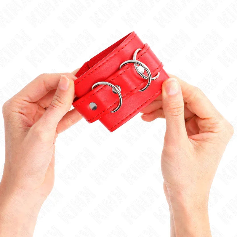 KINK - MUÑEQUERAS CON 3 ANILLAS EN D AJUSTABLE ROJO 17.5-25 CM X 6 CM - Nuvica