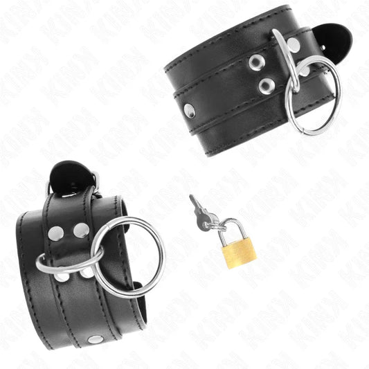 KINK - MUÑEQUERAS CON BLOQUEO DE CANDADO EN ANILLAS NEGRO AJUSTABLE 20-28 CM X 5.5 CM - Nuvica