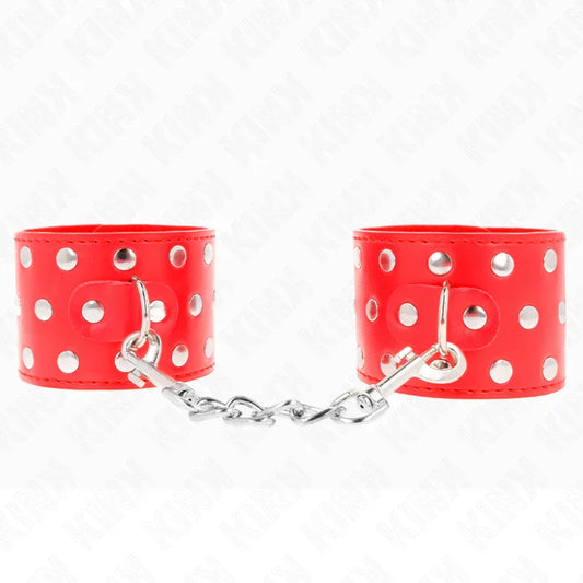 KINK - MUÑEQUERAS CON CIERRE A PRESIÓN LLENO DE TACHUELAS AJUSTABLE ROJO 19-24 CM X 5.5 CM - Nuvica