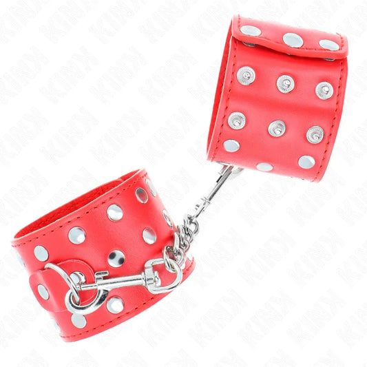 KINK - MUÑEQUERAS CON CIERRE A PRESIÓN LLENO DE TACHUELAS AJUSTABLE ROJO 19-24 CM X 5.5 CM - Nuvica