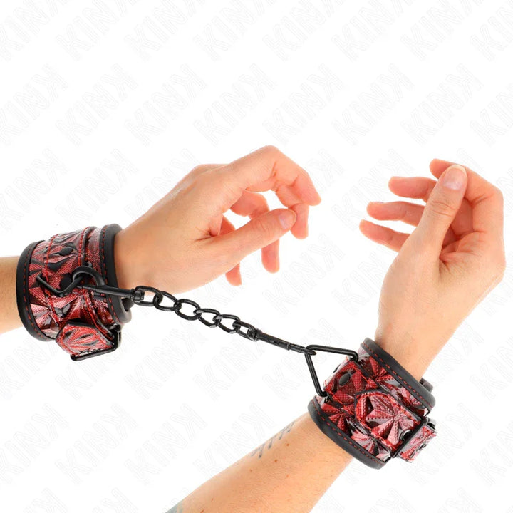 KINK - MUÑEQUERAS CON PATRÓN DE DIAMANTES ROJO OSCURO AJUSTABLE 17-26 CM X 5.5 CM - Nuvica