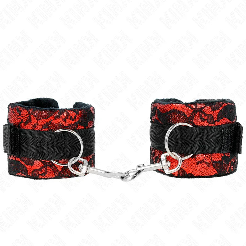 KINK - MUÑEQUERAS CORTAS DE ENCAJE TERCIOPELO Y UNIÓN DE NYLON ROJO/NEGRO 23 X 6.5 CM - Nuvica