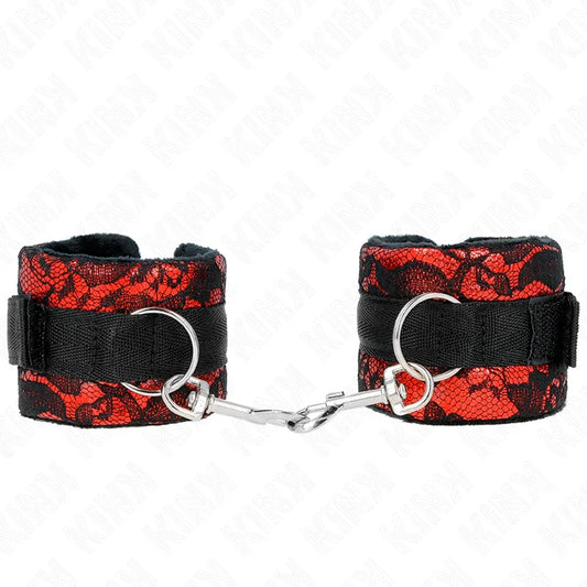 KINK - MUÑEQUERAS CORTAS DE ENCAJE TERCIOPELO Y UNIÓN DE NYLON ROJO/NEGRO 23 X 6.5 CM - Nuvica
