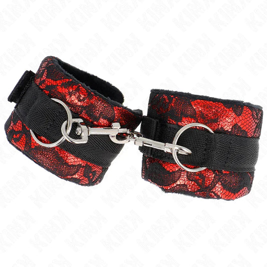 KINK - MUÑEQUERAS CORTAS DE ENCAJE TERCIOPELO Y UNIÓN DE NYLON ROJO/NEGRO 23 X 6.5 CM - Nuvica