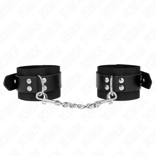 KINK - MUÑEQUERAS DE NYLON NEGRO CON CORREA CUERO NEGRO AJUSTABLE 19-29 CM X 5.1 CM - Nuvica