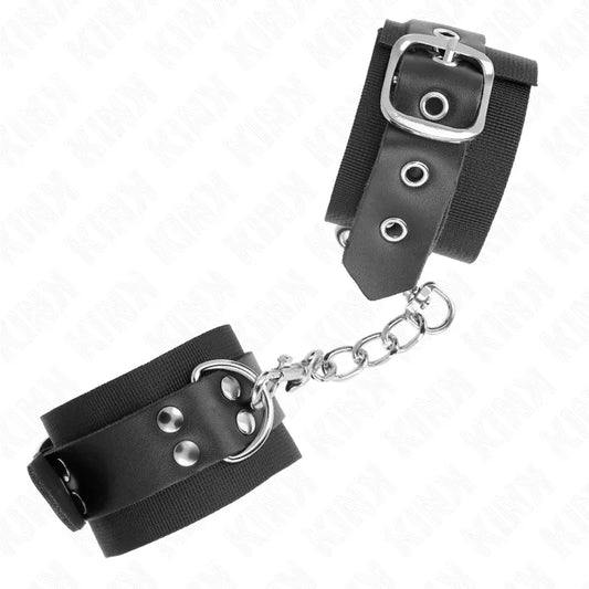 KINK - MUÑEQUERAS DE NYLON NEGRO CON CORREA CUERO NEGRO AJUSTABLE 19-29 CM X 5.1 CM - Nuvica