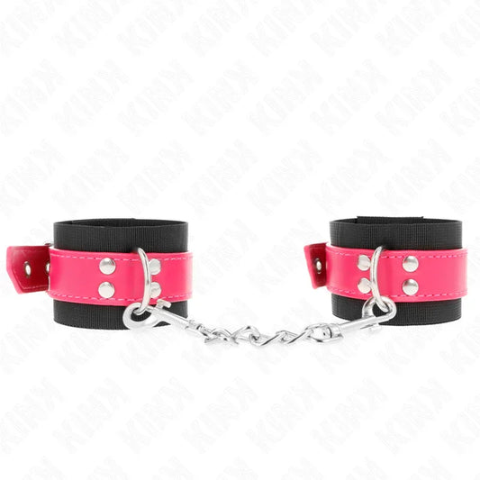 KINK - MUÑEQUERAS DE NYLON NEGRO CON CORREA POLIPIEL FUSCIA AJUSTABLE 19-29 CM X 5.1 CM - Nuvica