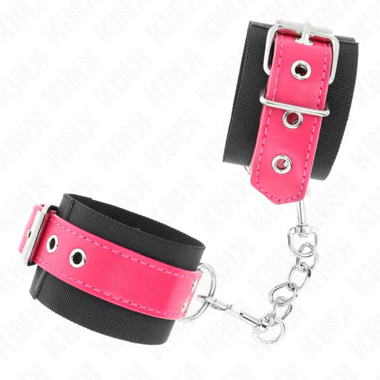 KINK - MUÑEQUERAS DE NYLON NEGRO CON CORREA POLIPIEL FUSCIA AJUSTABLE 19-29 CM X 5.1 CM - Nuvica