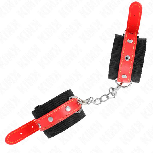 KINK - MUÑEQUERAS DE NYLON NEGRO CON CORREA POLIPIEL ROJO AJUSTABLE 19-24 CM X 5.5 CM - Nuvica