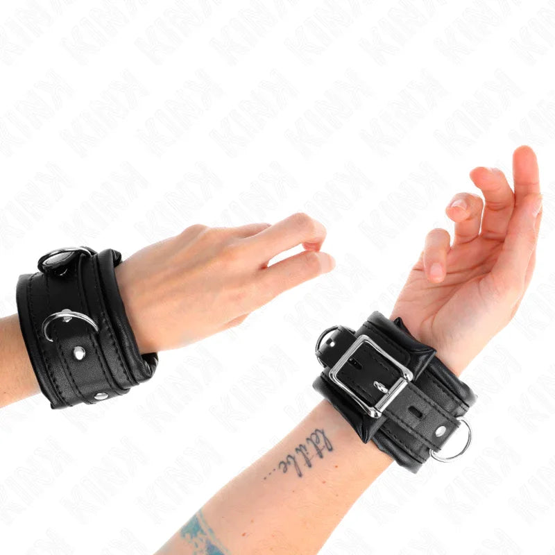 KINK - MUÑEQUERAS ESTILO HEAVY FORRO NEGRO AJUSTABLE 20-30 CM X 6 CM - Nuvica