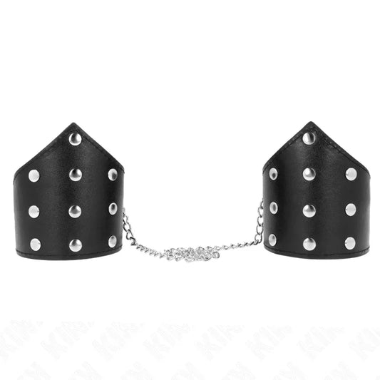 KINK - MUÑEQUERAS ESTILO PUNTIAGUDO NEGRO CON CADENA AJUSTABLE 17-23 CM X 8.5 CM - Nuvica