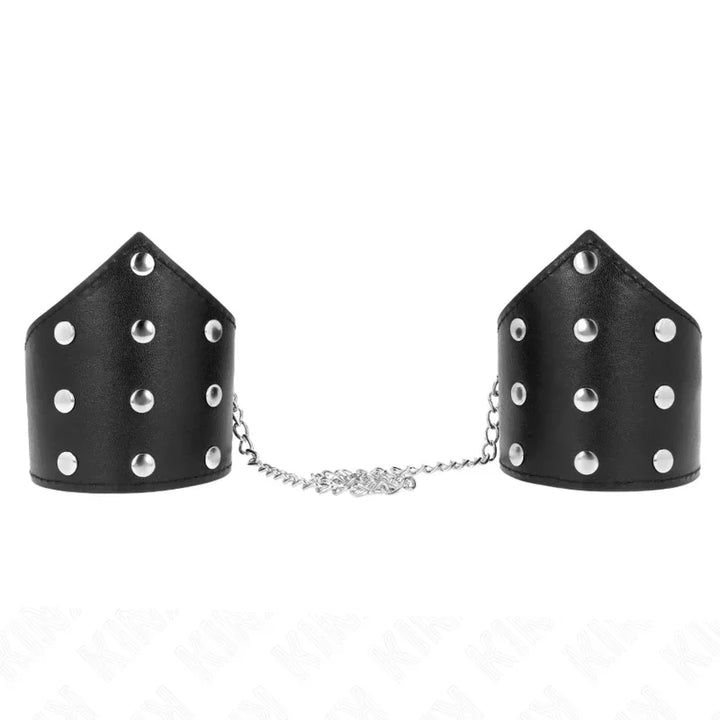KINK - MUÑEQUERAS ESTILO PUNTIAGUDO NEGRO CON CADENA AJUSTABLE 17-23 CM X 8.5 CM - Nuvica
