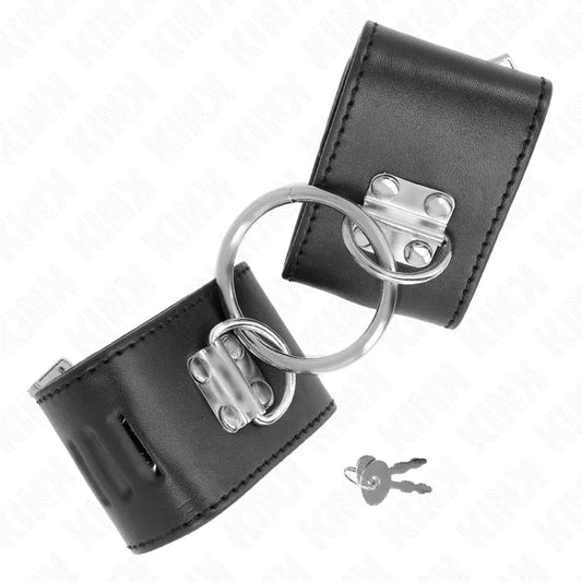 KINK - MUÑEQUERAS FIJAS CON ANILLA Y CIERRE CANDADO NEGRO AJUSTABLE 16-23 CM X 5.5 CM - Nuvica