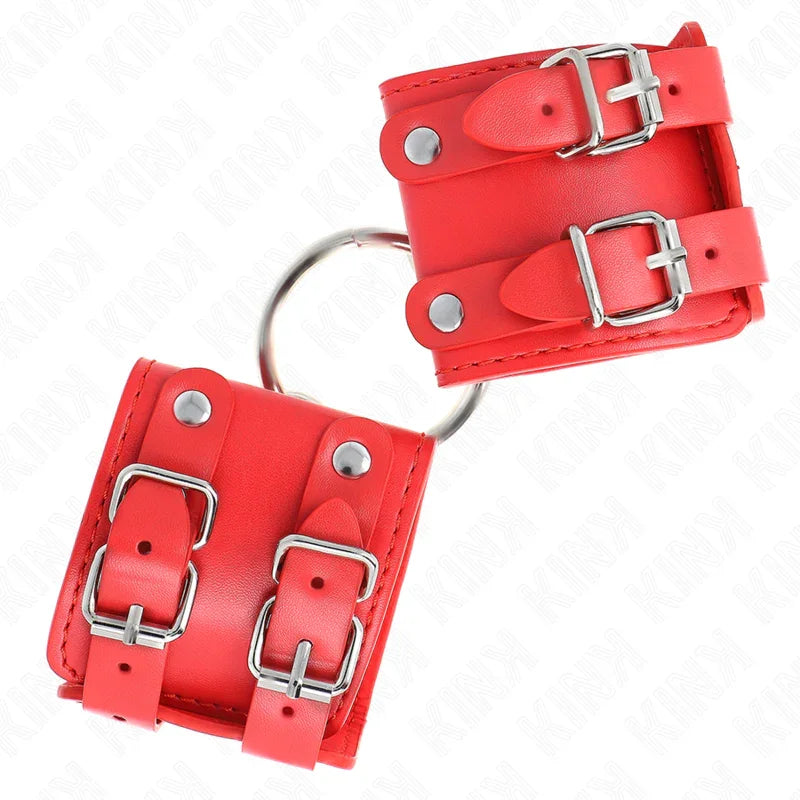 KINK - MUÑEQUERAS FIJAS CON ANILLA Y TACHUELAS ROJO AJUSTABLE 17-22 CM X 6.5 CM - Nuvica