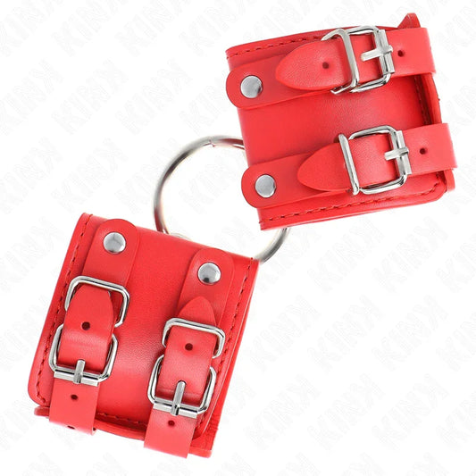 KINK - MUÑEQUERAS FIJAS CON ANILLA Y TACHUELAS ROJO AJUSTABLE 17-22 CM X 6.5 CM - Nuvica