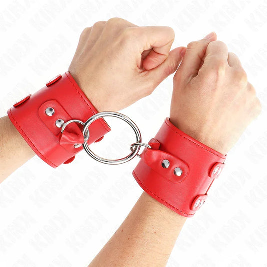 KINK - MUÑEQUERAS FIJAS CON ANILLA Y TACHUELAS ROJO AJUSTABLE 17-22 CM X 6.5 CM - Nuvica