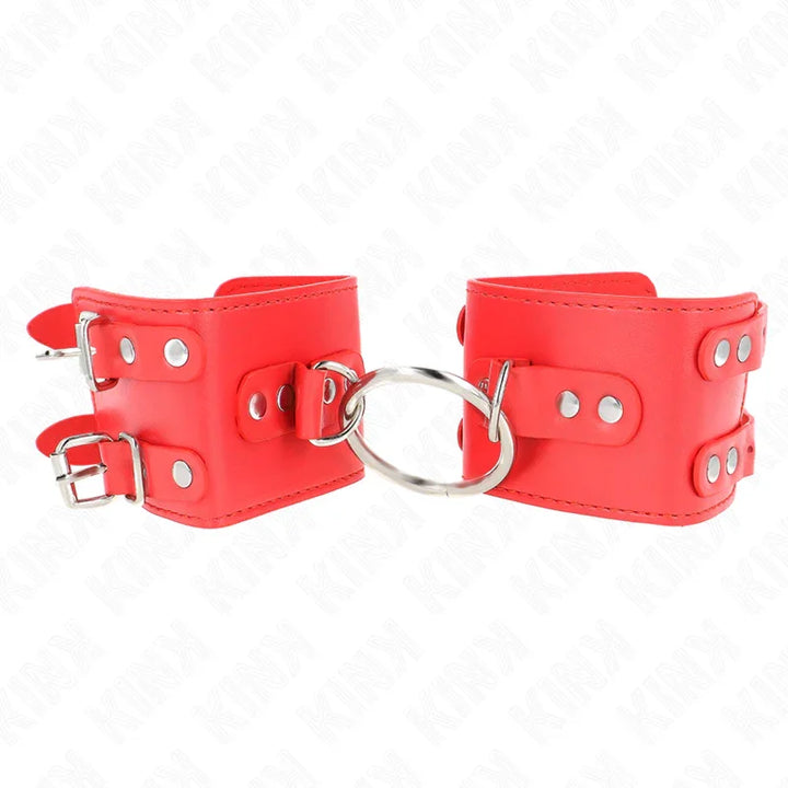 KINK - MUÑEQUERAS FIJAS CON ANILLA Y TACHUELAS ROJO AJUSTABLE 17-22 CM X 6.5 CM - Nuvica