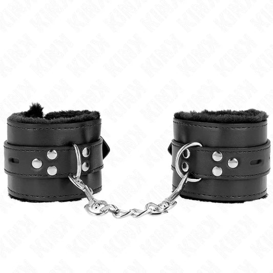 KINK - MUÑEQUERAS FORRADAS CON AGUJEROS CUADRADOS NEGRO Y CORREA NEGRO AJUSTABLE 17-29 CM X 6 CM - Nuvica