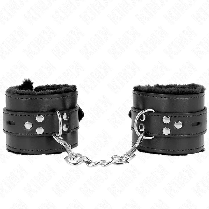 KINK - MUÑEQUERAS FORRADAS CON AGUJEROS CUADRADOS NEGRO Y CORREA NEGRO AJUSTABLE 17-29 CM X 6 CM - Nuvica