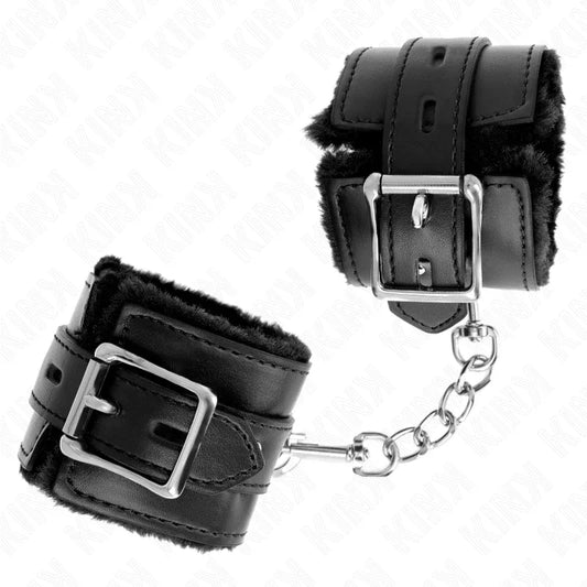 KINK - MUÑEQUERAS FORRADAS CON AGUJEROS CUADRADOS NEGRO Y CORREA NEGRO AJUSTABLE 17-29 CM X 6 CM - Nuvica