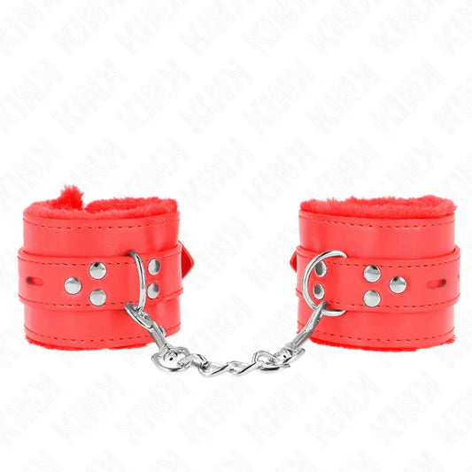 KINK - MUÑEQUERAS FORRADAS CON AGUJEROS CUADRADOS ROJO Y CORREA ROJO AJUSTABLE 17-29 CM X 6 CM - Nuvica