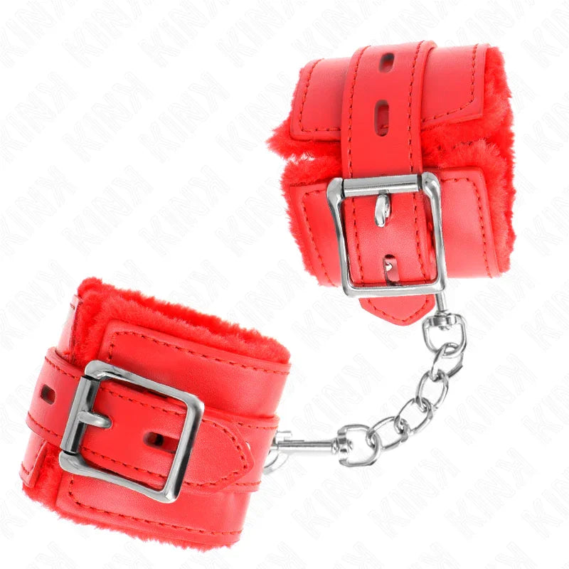 KINK - MUÑEQUERAS FORRADAS CON AGUJEROS CUADRADOS ROJO Y CORREA ROJO AJUSTABLE 17-29 CM X 6 CM - Nuvica