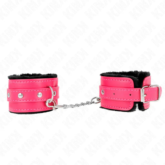 KINK - MUÑEQUERAS FORRADAS PREMIUM NEGRO CON CORREA FUCSIA AJUSTABLE 17-29 CM X 6 CM - Nuvica