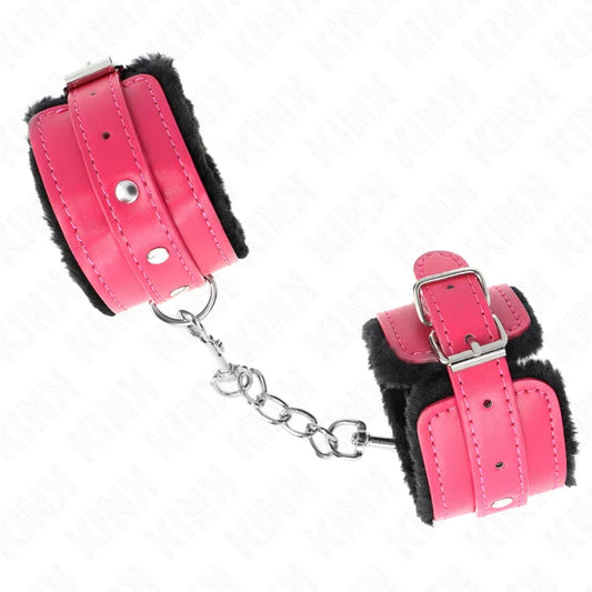 KINK - MUÑEQUERAS FORRADAS PREMIUM NEGRO CON CORREA FUCSIA AJUSTABLE 17-29 CM X 6 CM - Nuvica