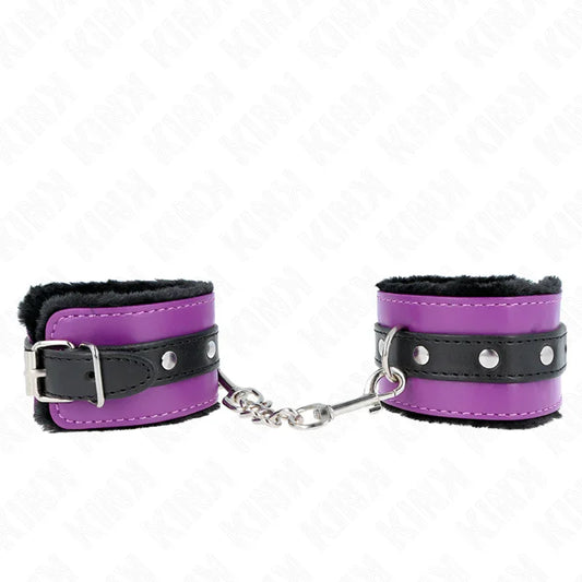 KINK - MUÑEQUERAS FORRADAS PREMIUM NEGRO CON CORREA VIOLETA / NEGRO AJUSTABLE 17-29 CM X 6 CM - Nuvica