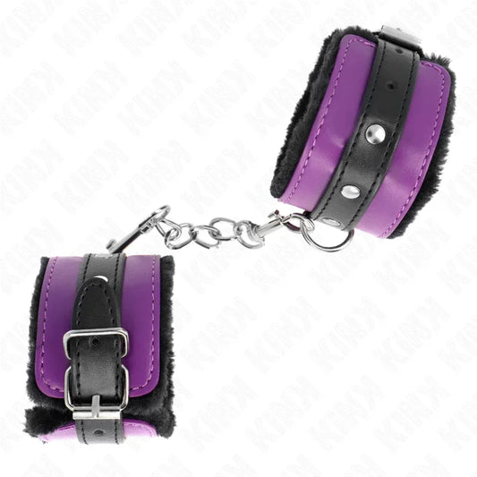 KINK - MUÑEQUERAS FORRADAS PREMIUM NEGRO CON CORREA VIOLETA / NEGRO AJUSTABLE 17-29 CM X 6 CM - Nuvica