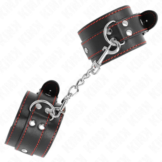 KINK - MUÑEQUERAS NEGRO CON DETALLES EN ROJO AJUSTABLE 20-28 CM X 5.5 CM - Nuvica