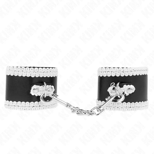 KINK - MUÑEQUERAS NEGRO CON ENCAJE DECORATIVO BLANCO AJUSTABLE 20-23 CM X 5.5 CM - Nuvica