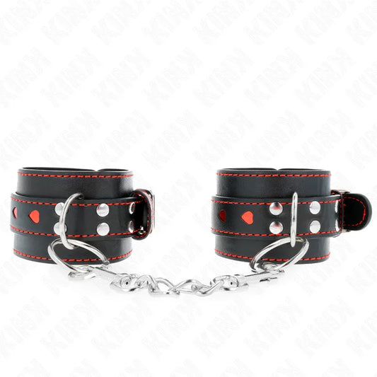 KINK - MUÑEQUERAS NEGRO CON INCRUSTACIÓN DE CORAZÓN ROJO AJUSTABLE 21-28 CM X 5.5 CM - Nuvica