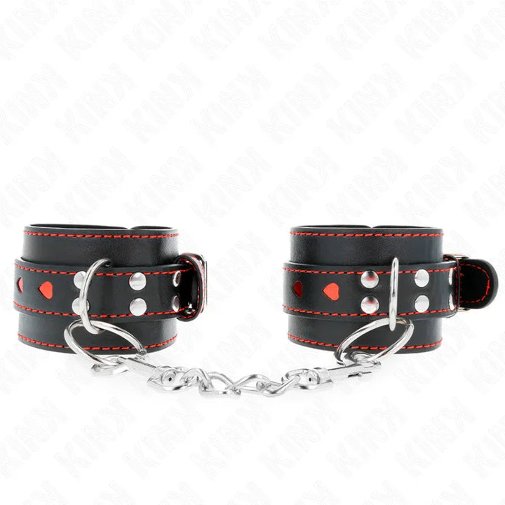 KINK - MUÑEQUERAS NEGRO CON INCRUSTACIÓN DE CORAZÓN ROJO AJUSTABLE 21-28 CM X 5.5 CM - Nuvica