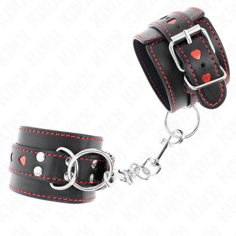 KINK - MUÑEQUERAS NEGRO CON INCRUSTACIÓN DE CORAZÓN ROJO AJUSTABLE 21-28 CM X 5.5 CM - Nuvica