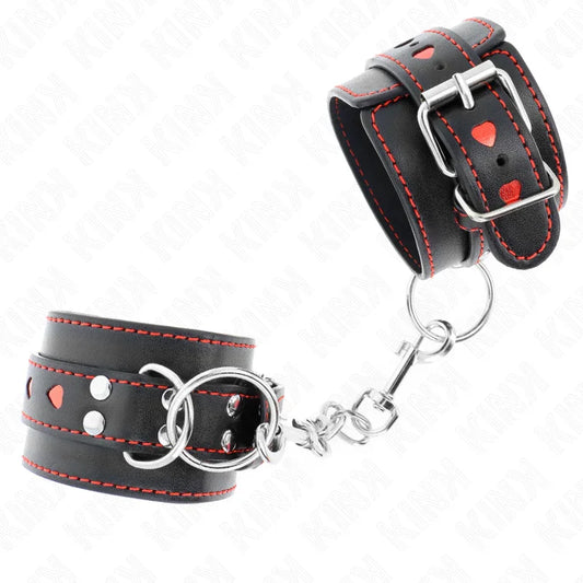 KINK - MUÑEQUERAS NEGRO CON INCRUSTACIÓN DE CORAZÓN ROJO AJUSTABLE 21-28 CM X 5.5 CM - Nuvica