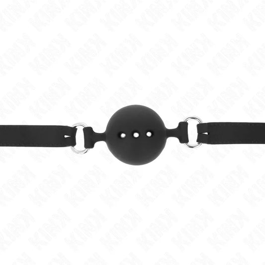 KINK - MORDAZA 55 x 2 CM DE BOLA 4.5 CM DE SILICONA COMPLETA TALLA M NEGRO AJUSTABLE 35-51 CM - Nuvica