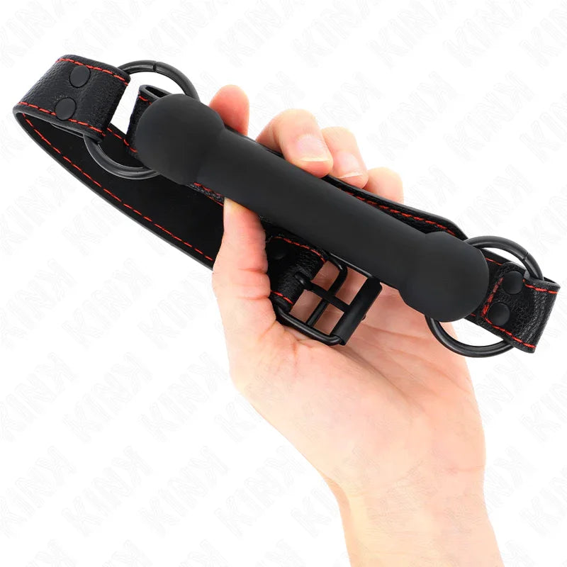 KINK - MORDAZA FORMA DE HUESO CON CORREA POLIPIEL NEGRO AJUSTABLE 41-57 CM - Nuvica