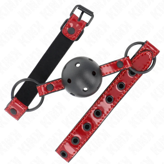 KINK - MORDAZA DE BOLA 4.5 CM DE POLIPIEL BRILLANTE 63.5 X 2 CM AJUSTABLE 41 X 59 CM - Nuvica