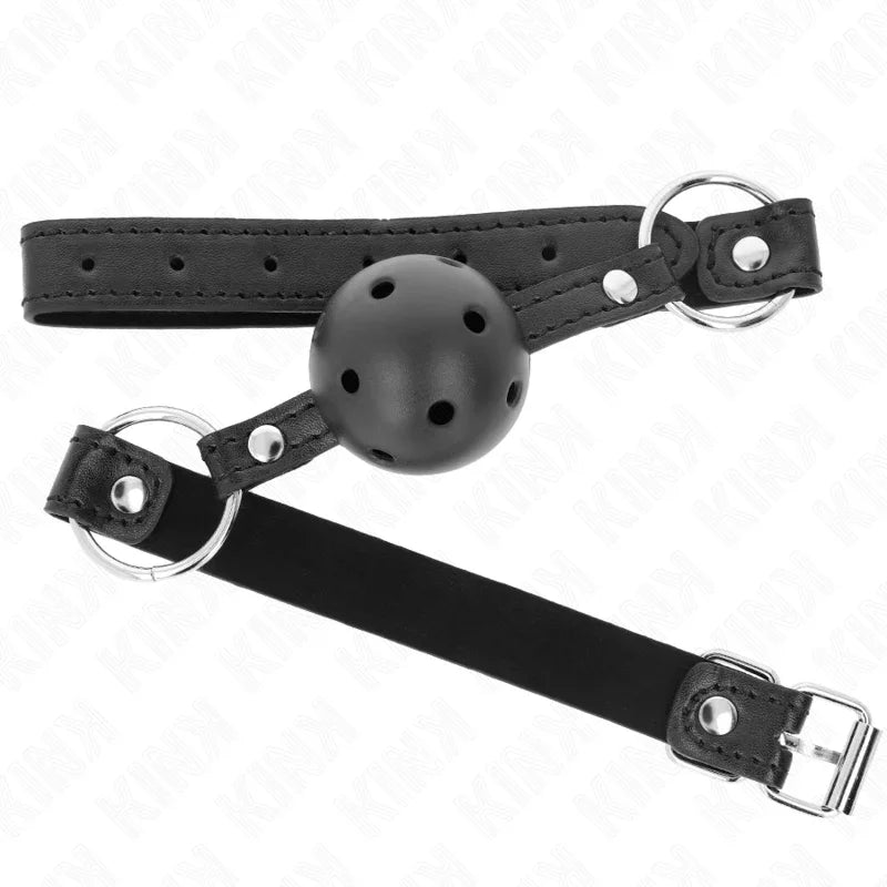KINK - MORDAZA DE BOLA 4.5 CM NEGRA DURA HUECA MODELO 1 63.5 X 2 CM - Nuvica