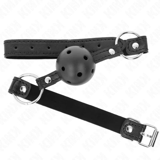 KINK - MORDAZA DE BOLA 4.5 CM NEGRA DURA HUECA MODELO 1 63.5 X 2 CM - Nuvica