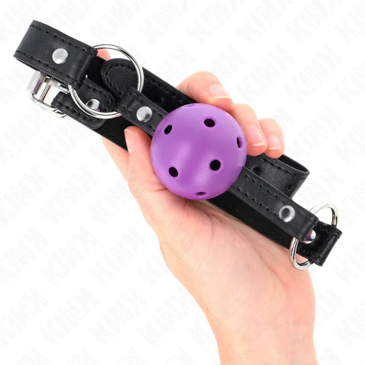 KINK - MORDAZA DE BOLA 4.5 CM MORADO DURA HUECA 63.5 X 2 CM - Nuvica