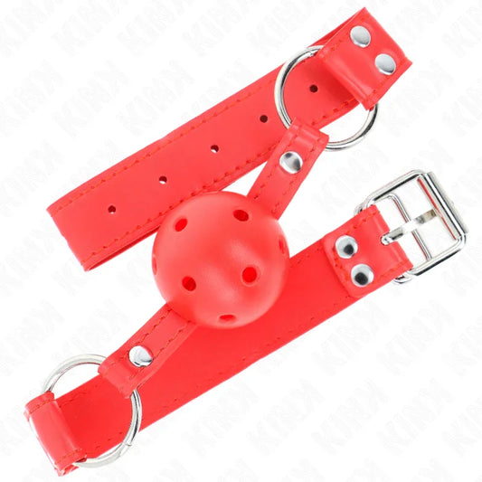 KINK - MORDAZA DE BOLA 4.5 CM DURA HUECA ROJO COMPLETA 62 x 2 CM - Nuvica