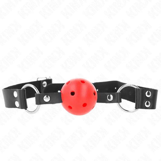 KINK - MORDAZA DE BOLA 4 CM TRANSPIRABLE CON DOBLE REMACHE ROJO 62 x 2.5 CM AJUSTABLE 42-58 CM - Nuvica