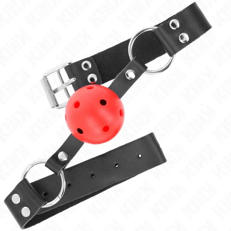 KINK - MORDAZA DE BOLA 4 CM TRANSPIRABLE CON DOBLE REMACHE ROJO 62 x 2.5 CM AJUSTABLE 42-58 CM - Nuvica