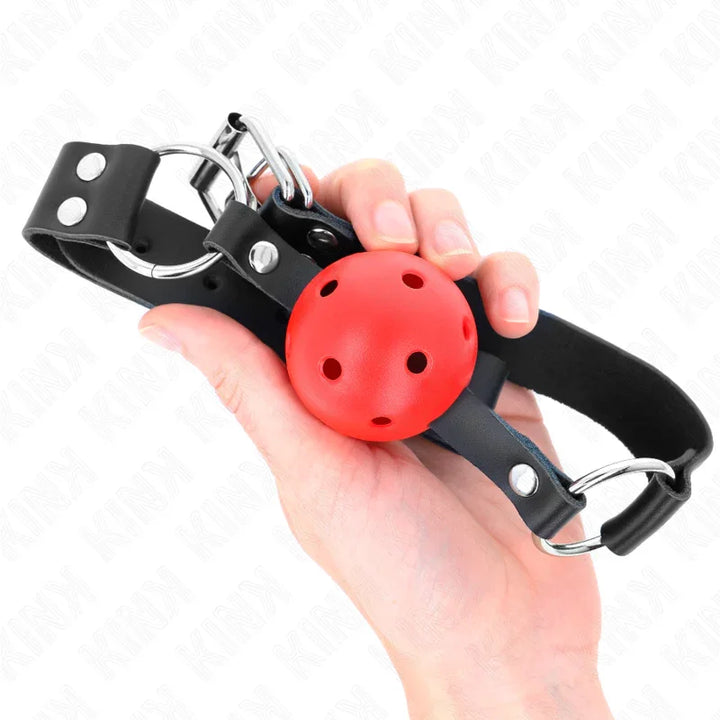 KINK - MORDAZA DE BOLA 4 CM TRANSPIRABLE CON DOBLE REMACHE ROJO 62 x 2.5 CM AJUSTABLE 42-58 CM - Nuvica