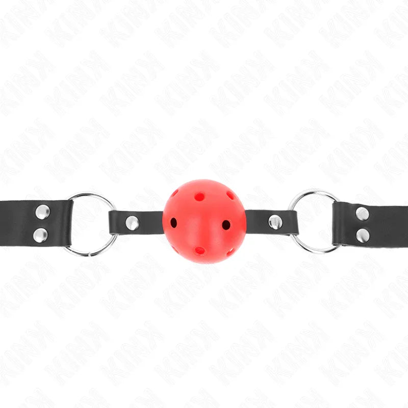 KINK - MORDAZA DE BOLA 4 CM TRANSPIRABLE CON DOBLE REMACHE ROJO 62 x 2.5 CM AJUSTABLE 42-58 CM - Nuvica