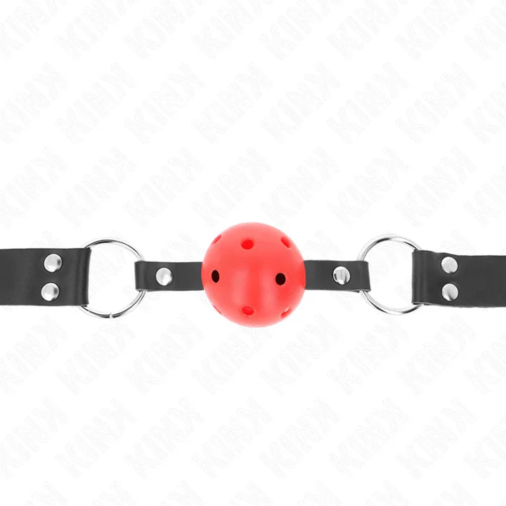 KINK - MORDAZA DE BOLA 4 CM TRANSPIRABLE CON DOBLE REMACHE ROJO 62 x 2.5 CM AJUSTABLE 42-58 CM - Nuvica