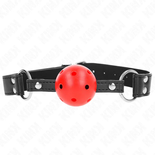 KINK - MORDAZA DE BOLA 4 CM TRANSPIRABLE CON DOBLE REMACHE DE CUERO 62 x 2.5 CM AJUSTABLE 42-58 CM - Nuvica