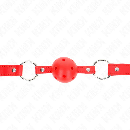 KINK - MORDAZA DE BOLA 4 CM TRANSPIRABLE CON DOBLE REMACHE MODELO 1 ROJO 62 x 2.5 CM AJUSTABLE 42-58 CM - Nuvica